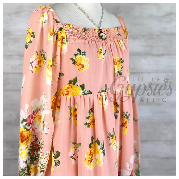 Entro Peach and Yellow Roses Babydoll Dress - Picture 4 of 10